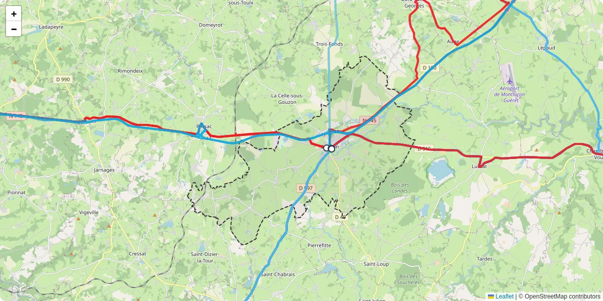 Carte du réseau de transport en commun à Gouzon - lignes de bus et arrêts