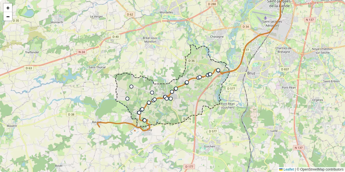 Carte du réseau de transport en commun à Goven - lignes de bus et arrêts