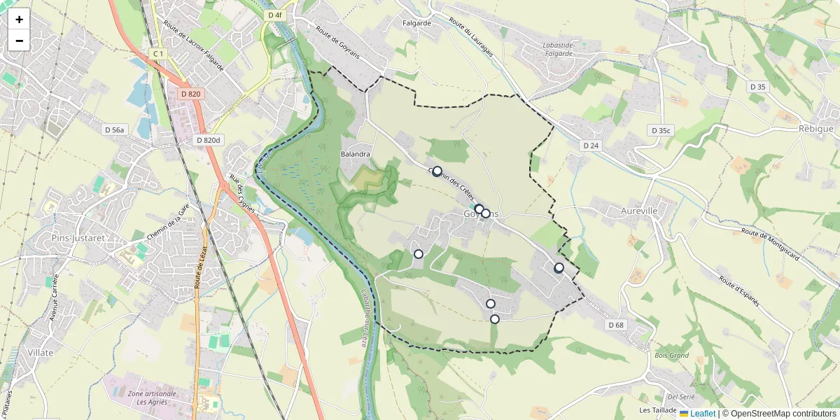 Carte du réseau de transport en commun à Goyrans - lignes de bus et arrêts
