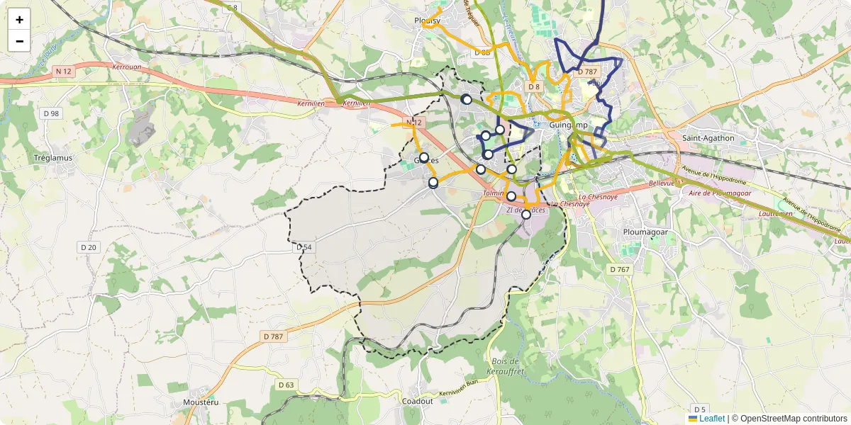 Carte du réseau de transport en commun à Grâces - lignes de bus et arrêts