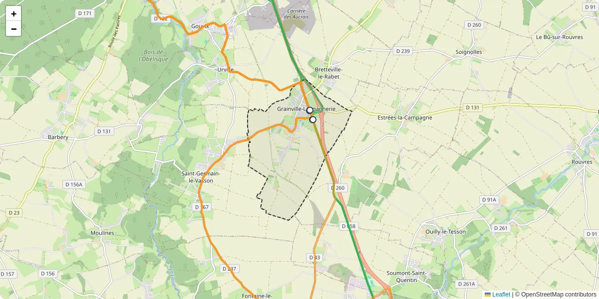 Carte du réseau de transport en commun à Grainville-Langannerie - lignes de bus et arrêts