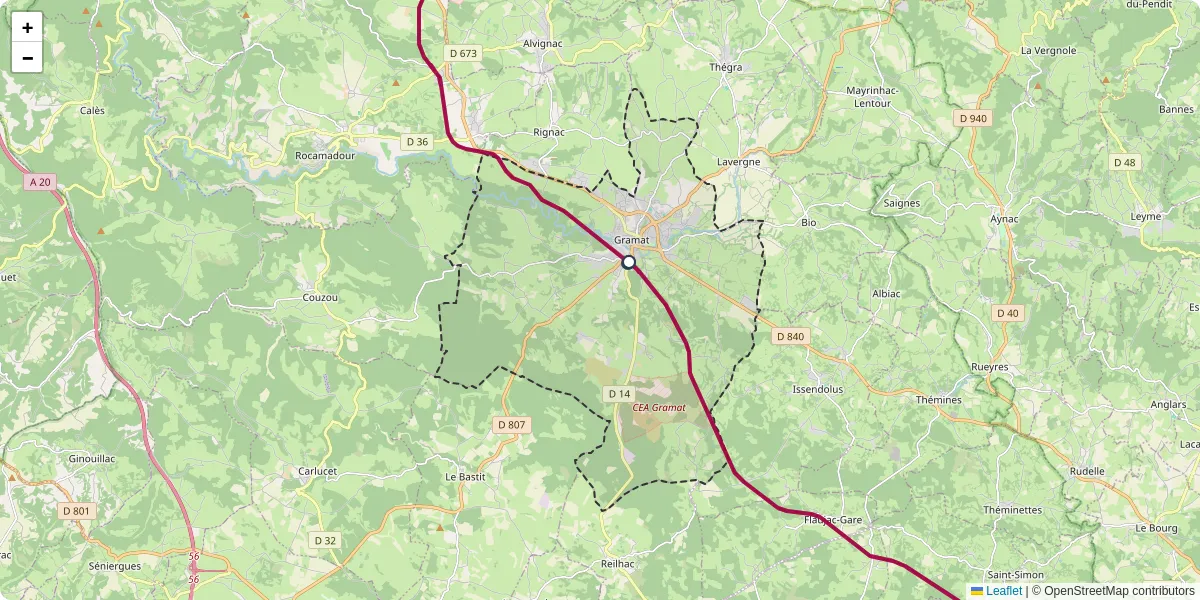 Carte du réseau de transport en commun à Gramat - lignes de bus et arrêts