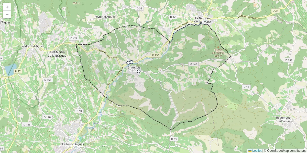 Carte du réseau de transport en commun à Grambois - lignes de bus et arrêts