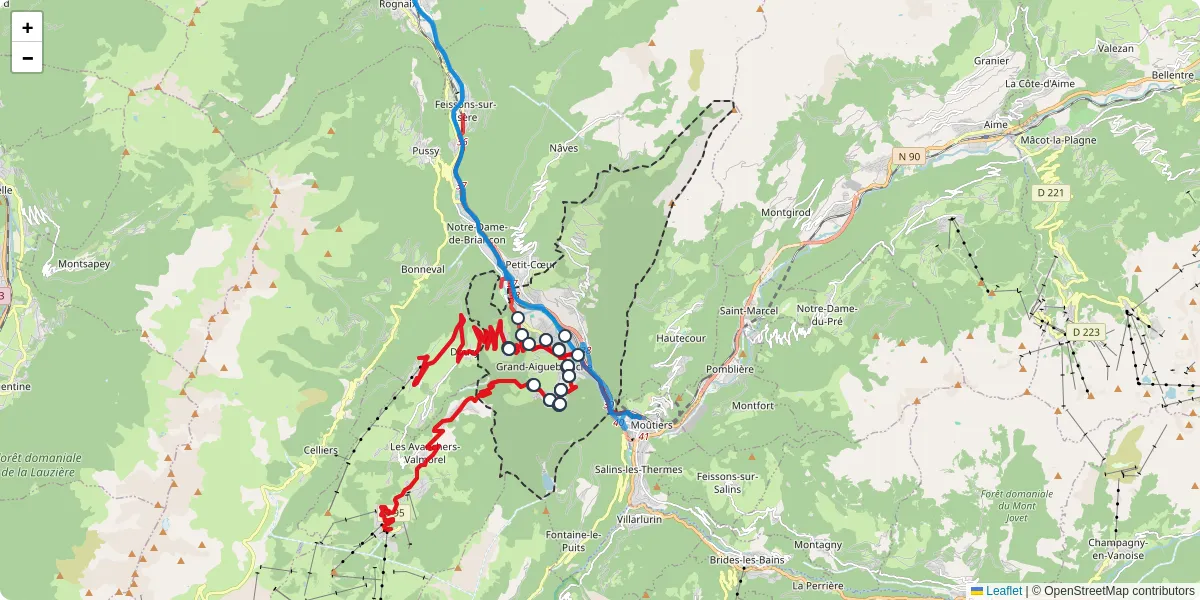 Carte du réseau de transport en commun à Grand-Aigueblanche - lignes de bus et arrêts
