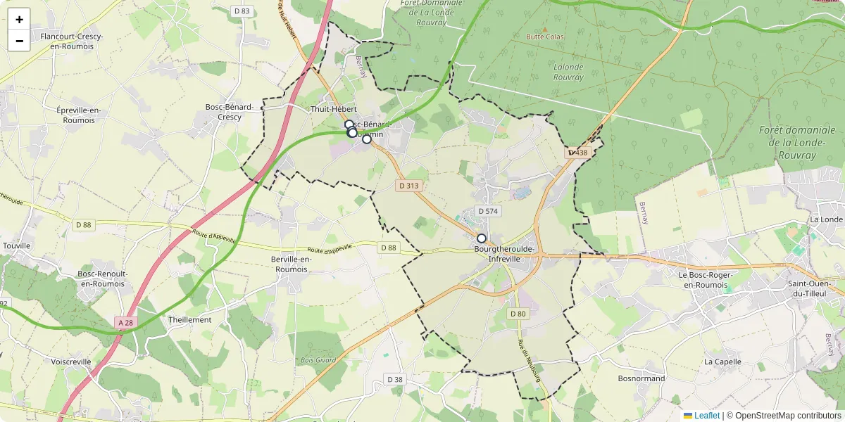 Carte du réseau de transport en commun à Grand Bourgtheroulde - lignes de bus et arrêts