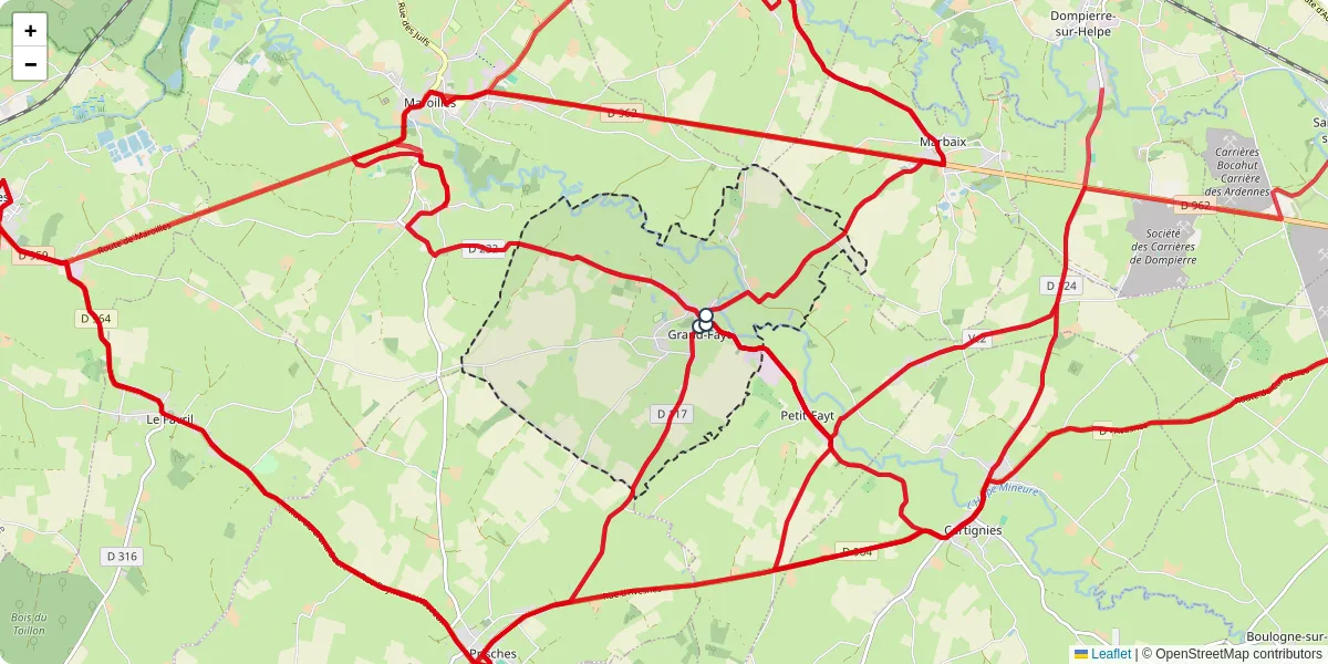 Carte du réseau de transport en commun à Grand-Fayt - lignes de bus et arrêts
