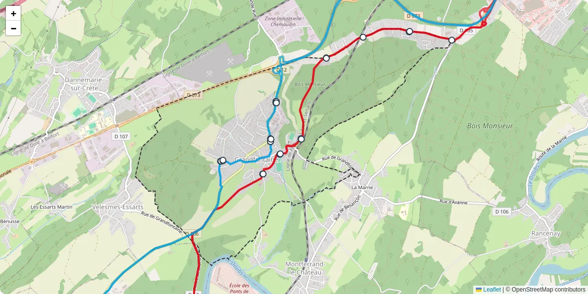 Carte du réseau de transport en commun à Grandfontaine - lignes de bus et arrêts