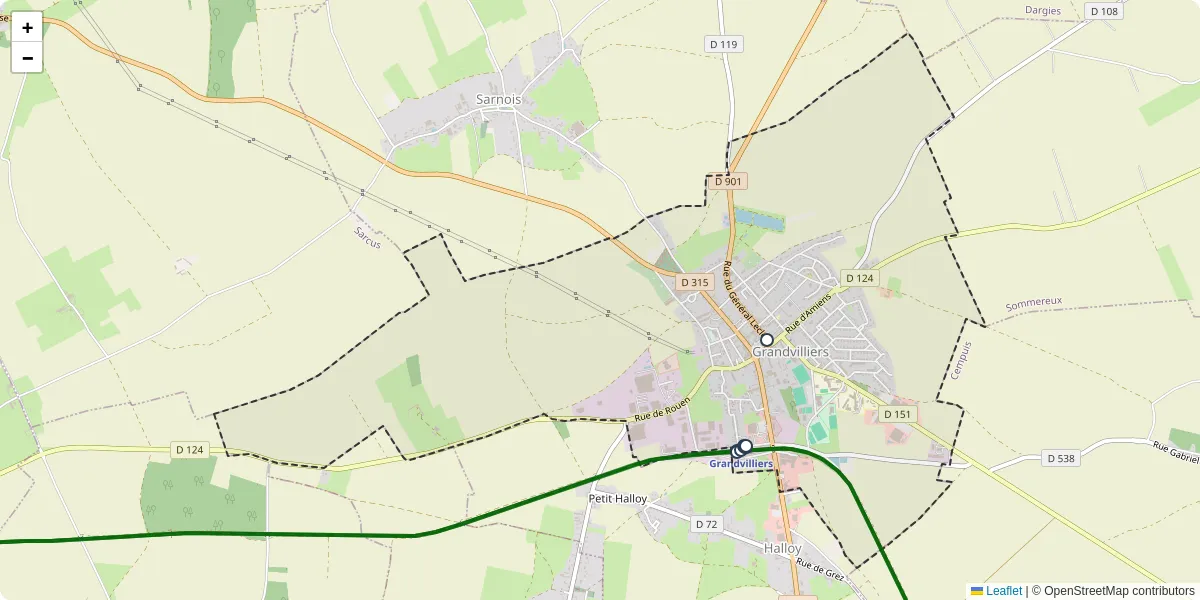 Carte du réseau de transport en commun à Grandvilliers - lignes de bus et arrêts