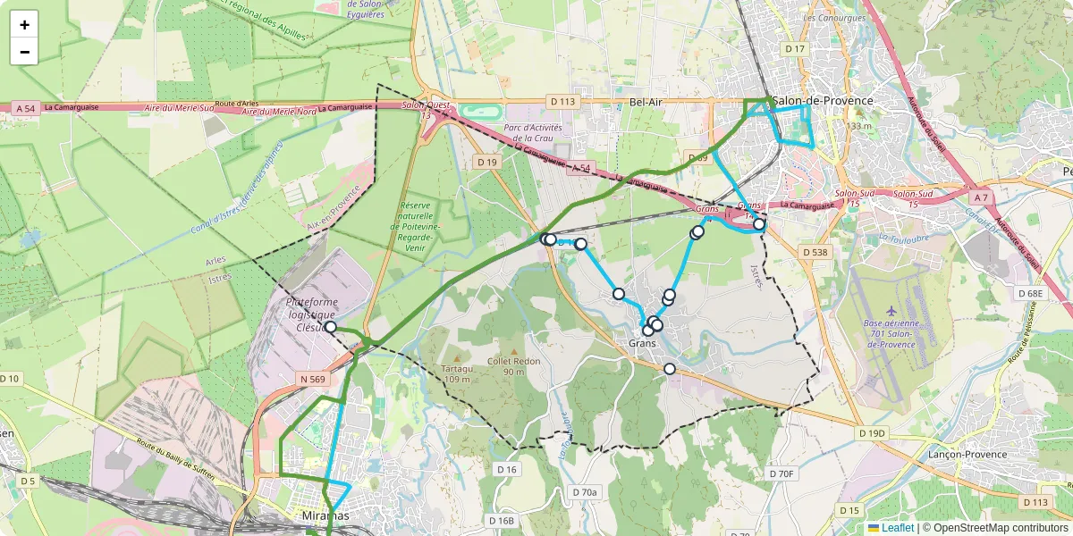 Carte du réseau de transport en commun à Grans - lignes de bus et arrêts