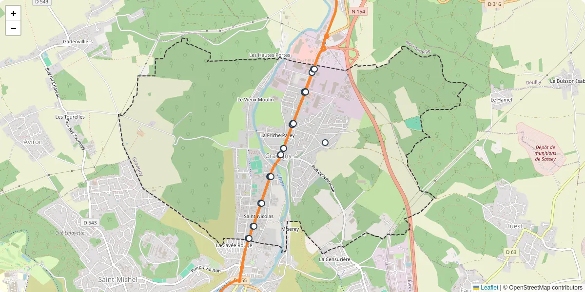 Carte du réseau de transport en commun à Gravigny - lignes de bus et arrêts