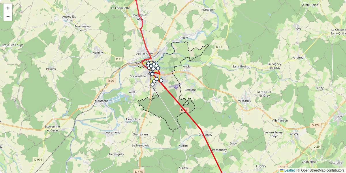 Carte du réseau de transport en commun à Gray - lignes de bus et arrêts