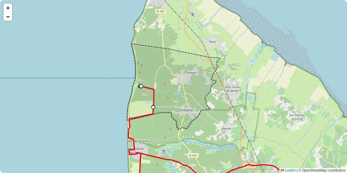 Carte du réseau de transport en commun à Grayan-et-l'Hôpital - lignes de bus et arrêts