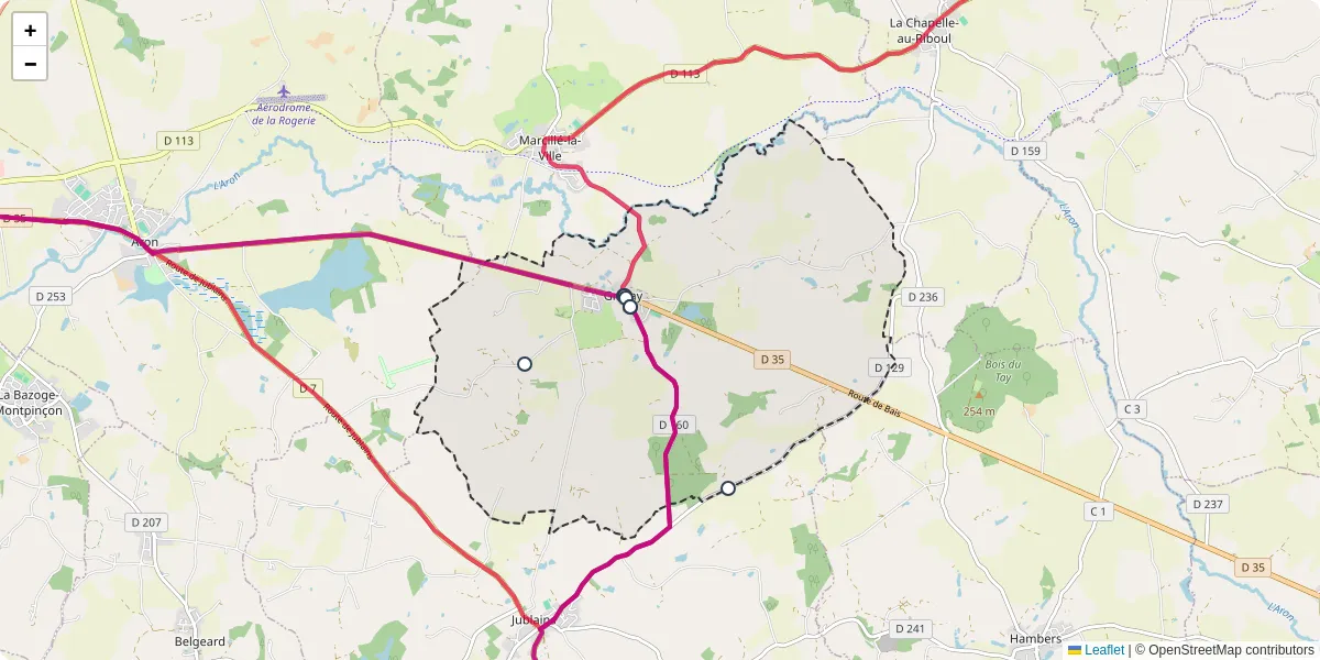 Carte du réseau de transport en commun à Grazay - lignes de bus et arrêts