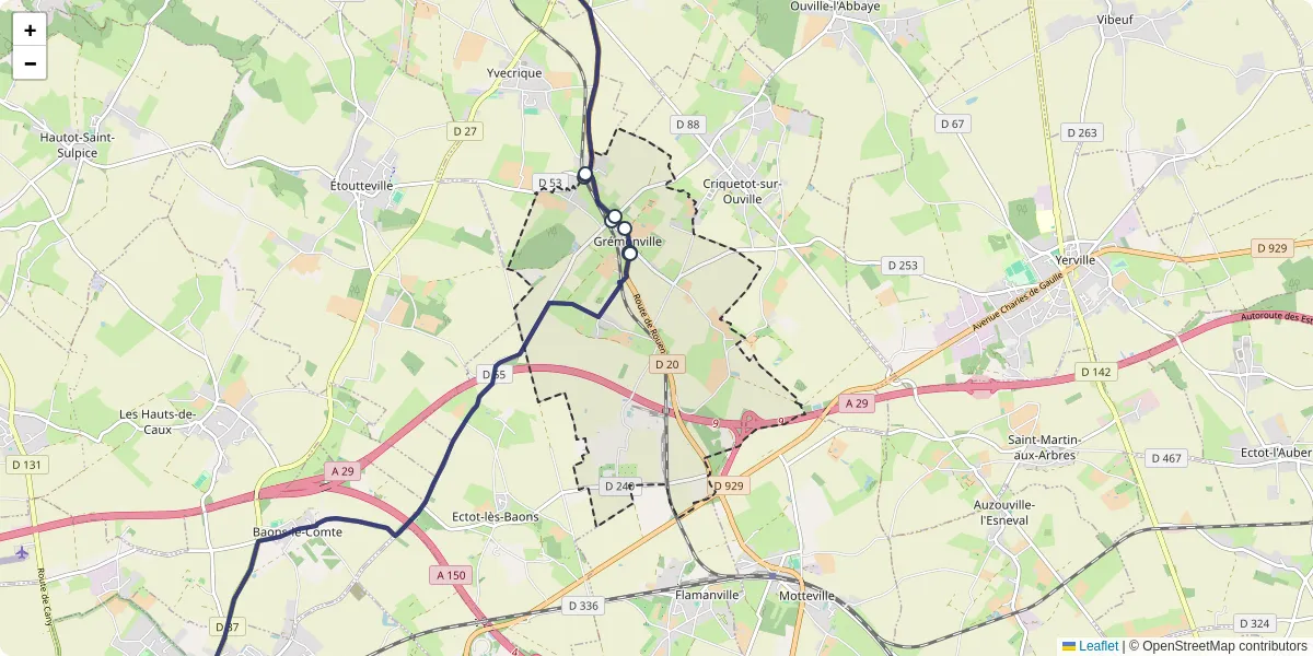 Carte du réseau de transport en commun à Grémonville - lignes de bus et arrêts