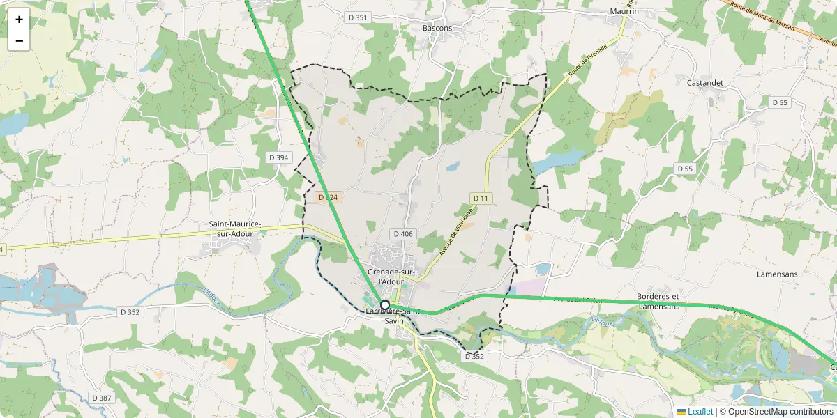 Carte du réseau de transport en commun à Grenade-sur-l'Adour - lignes de bus et arrêts