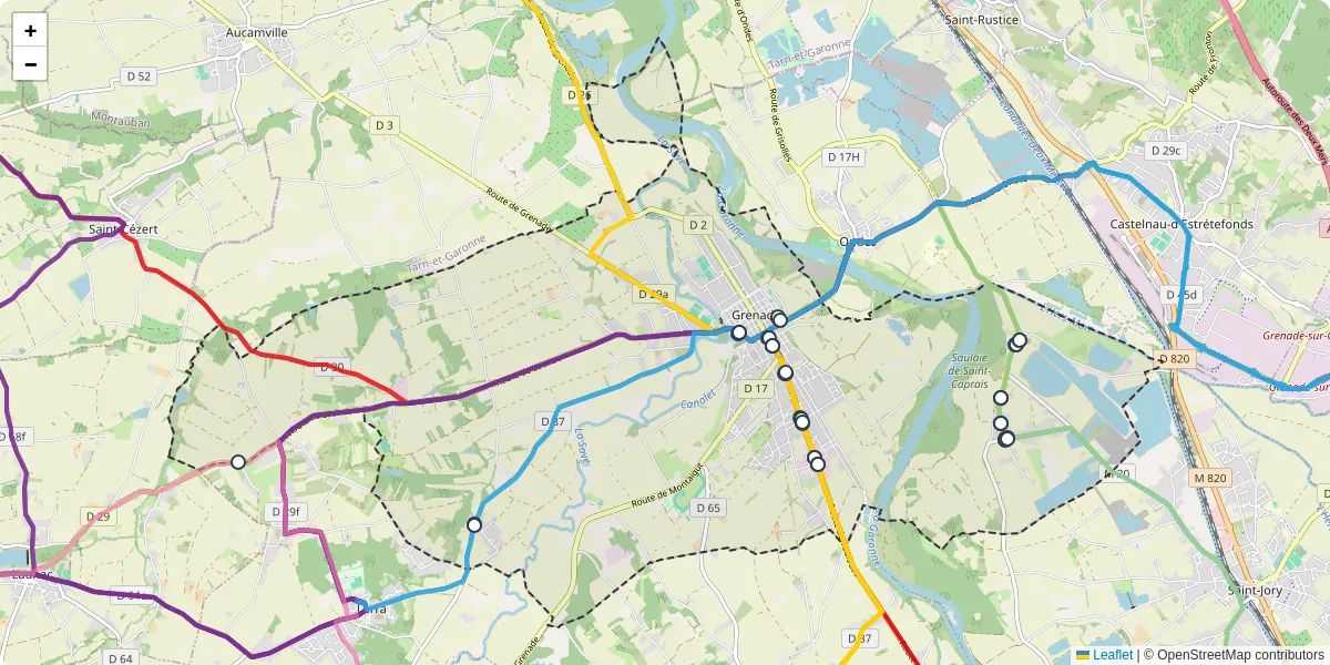 Carte du réseau de transport en commun à Grenade - lignes de bus et arrêts