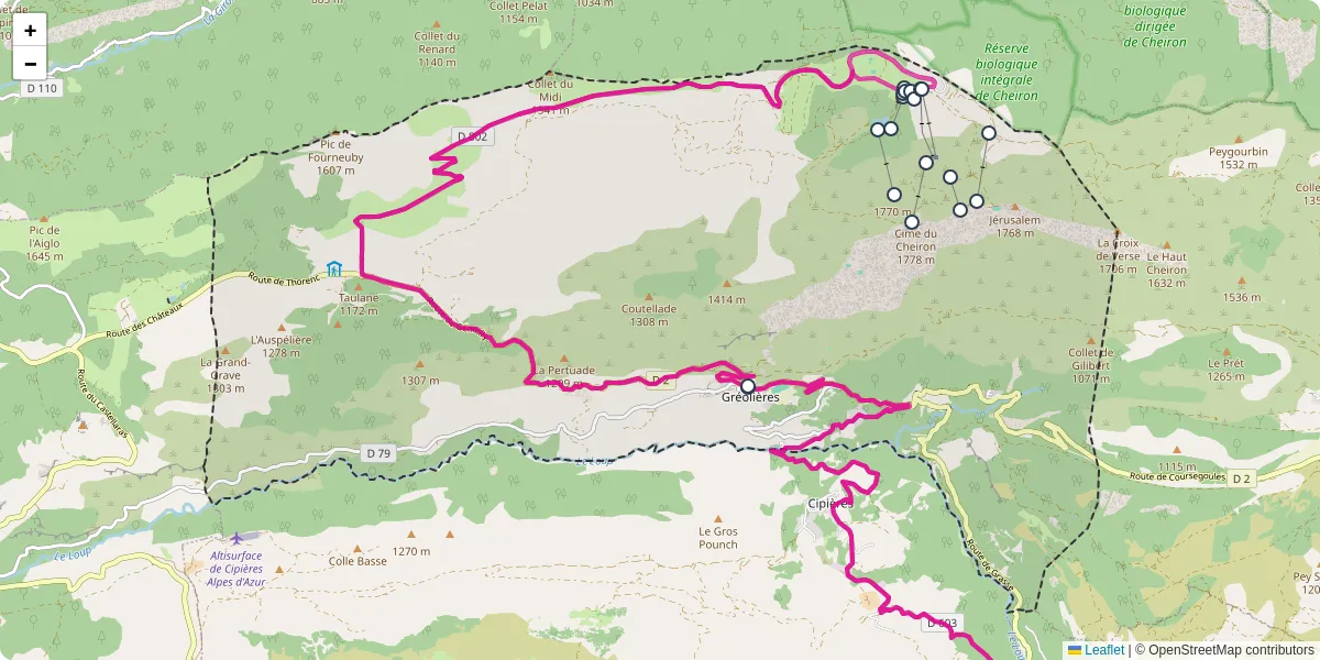 Carte du réseau de transport en commun à Gréolières - lignes de bus et arrêts