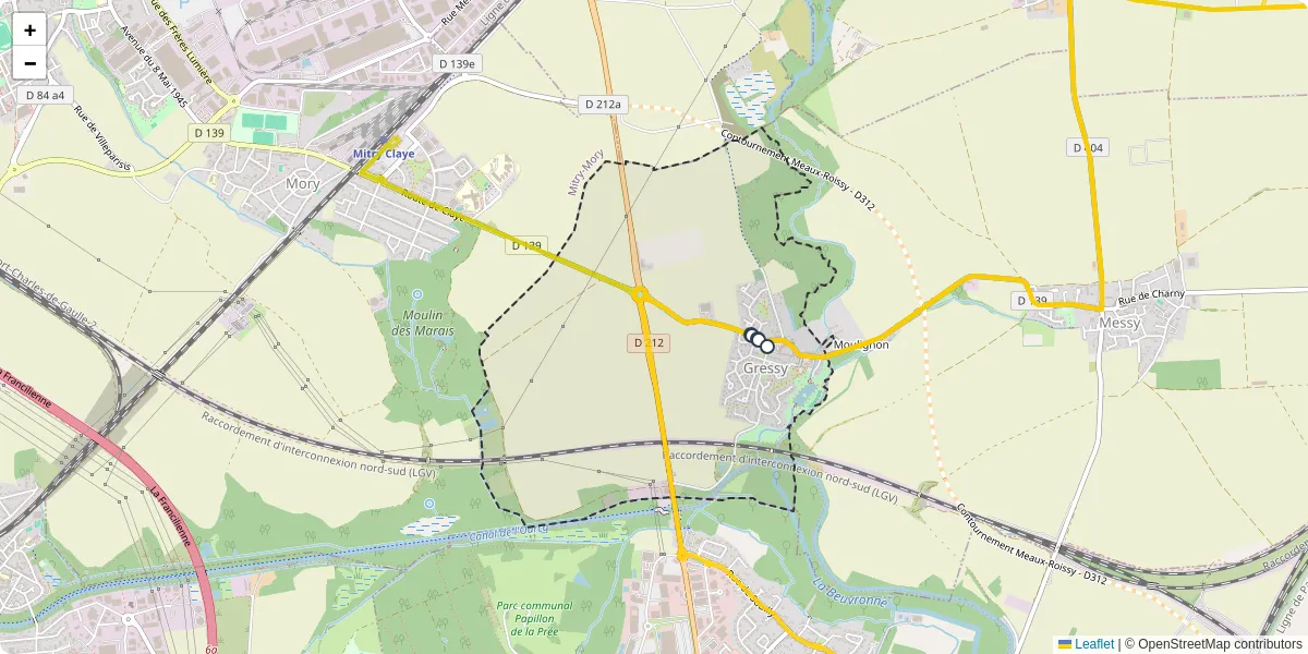 Carte du réseau de transport en commun à Gressy - lignes de bus et arrêts