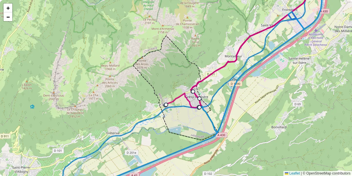 Carte du réseau de transport en commun à Grésy-sur-Isère - lignes de bus et arrêts