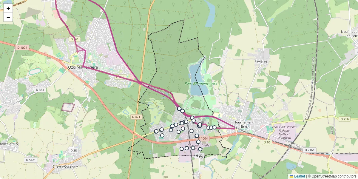 Carte du réseau de transport en commun à Gretz-Armainvilliers - lignes de bus et arrêts