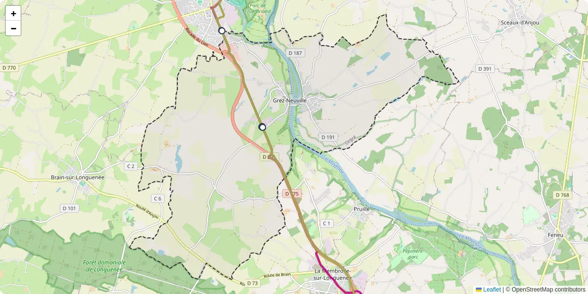 Carte du réseau de transport en commun à Grez-Neuville - lignes de bus et arrêts