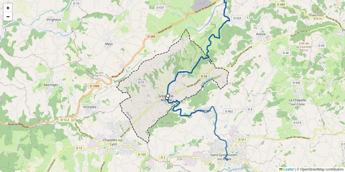 Carte du réseau de transport en commun à Grézieu-le-Marché - lignes de bus et arrêts