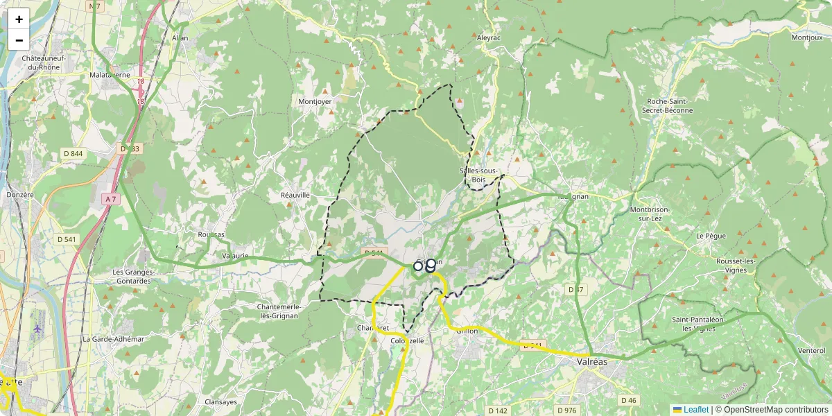 Carte du réseau de transport en commun à Grignan - lignes de bus et arrêts