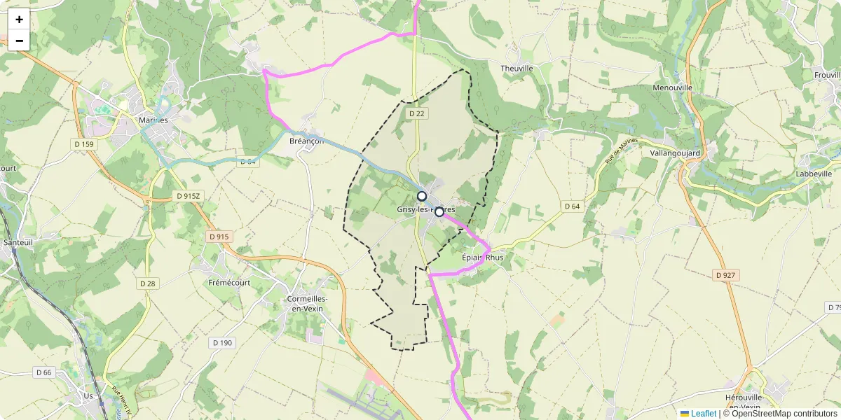 Carte du réseau de transport en commun à Grisy-les-Plâtres - lignes de bus et arrêts