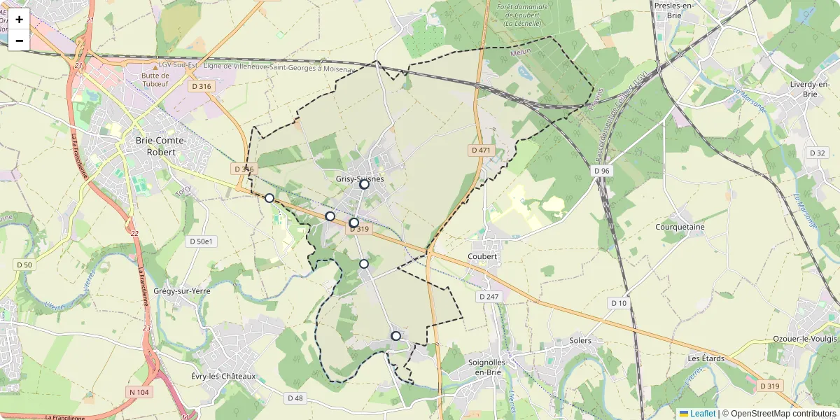 Carte du réseau de transport en commun à Grisy-Suisnes - lignes de bus et arrêts