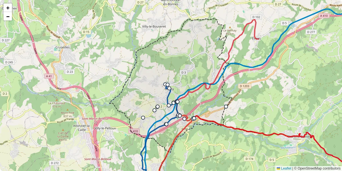 Carte du réseau de transport en commun à Groisy - lignes de bus et arrêts