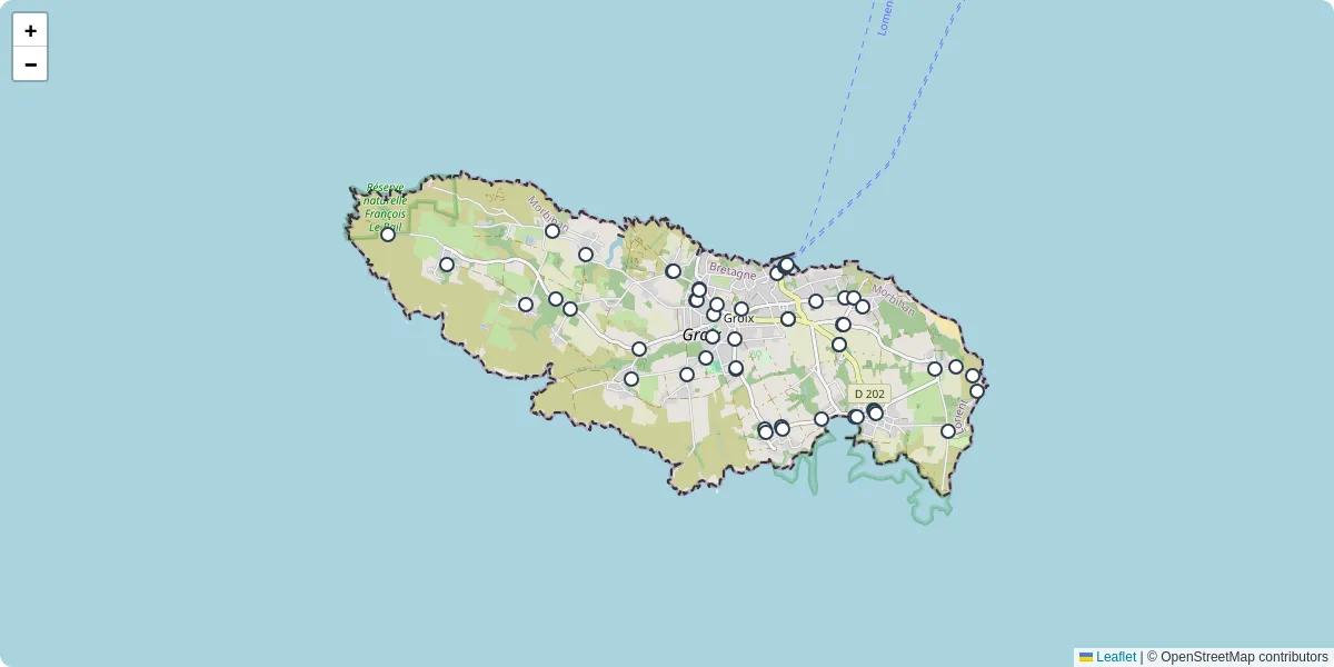 Carte du réseau de transport en commun à Groix - lignes de bus et arrêts