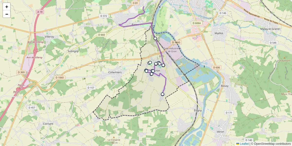 Carte du réseau de transport en commun à Gron - lignes de bus et arrêts