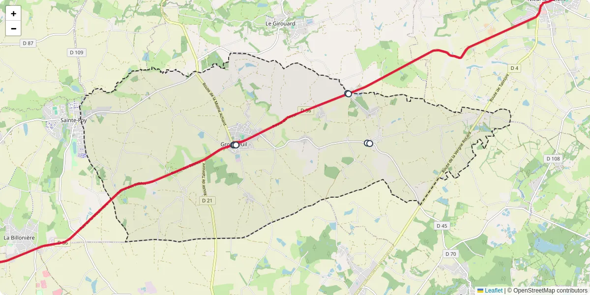 Carte du réseau de transport en commun à Grosbreuil - lignes de bus et arrêts