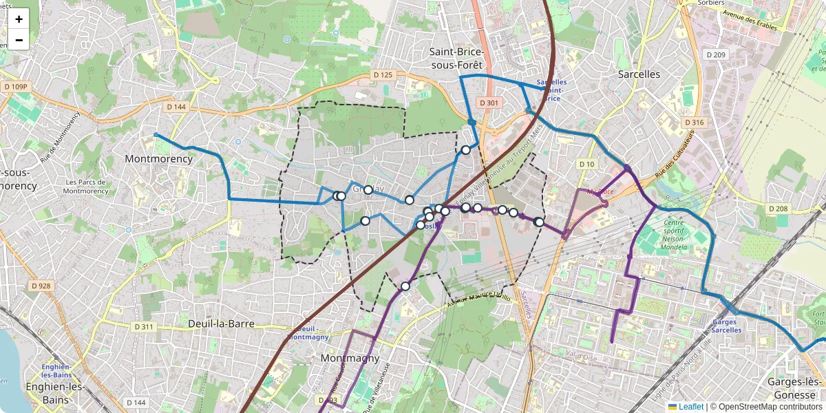 Carte du réseau de transport en commun à Groslay - lignes de bus et arrêts