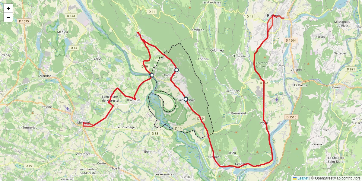 Carte du réseau de transport en commun à Groslée-Saint-Benoit - lignes de bus et arrêts