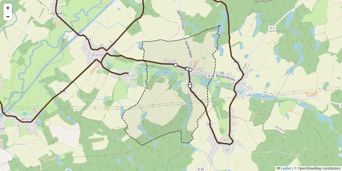 Carte du réseau de transport en commun à Grosne - lignes de bus et arrêts