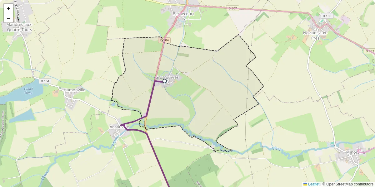 Carte du réseau de transport en commun à Grosrouvres - lignes de bus et arrêts