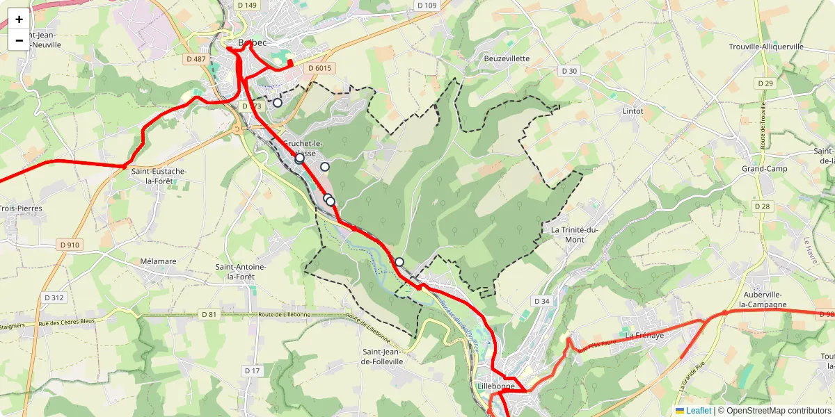 Carte du réseau de transport en commun à Gruchet-le-Valasse - lignes de bus et arrêts