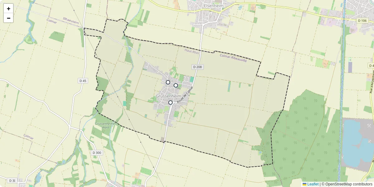 Carte du réseau de transport en commun à Grussenheim - lignes de bus et arrêts