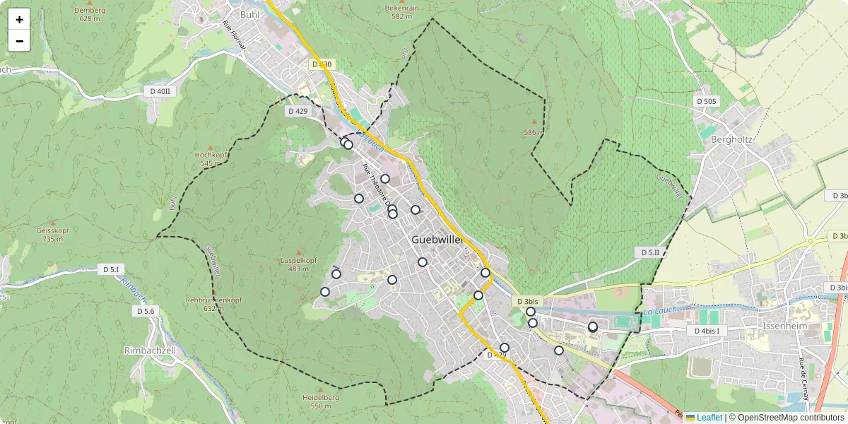 Carte du réseau de transport en commun à Guebwiller - lignes de bus et arrêts