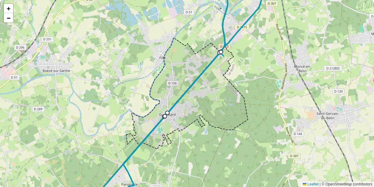 Carte du réseau de transport en commun à Guécélard - lignes de bus et arrêts
