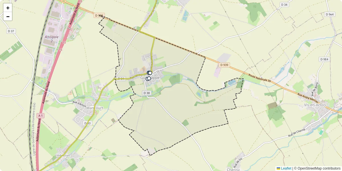 Carte du réseau de transport en commun à Guémappe - lignes de bus et arrêts
