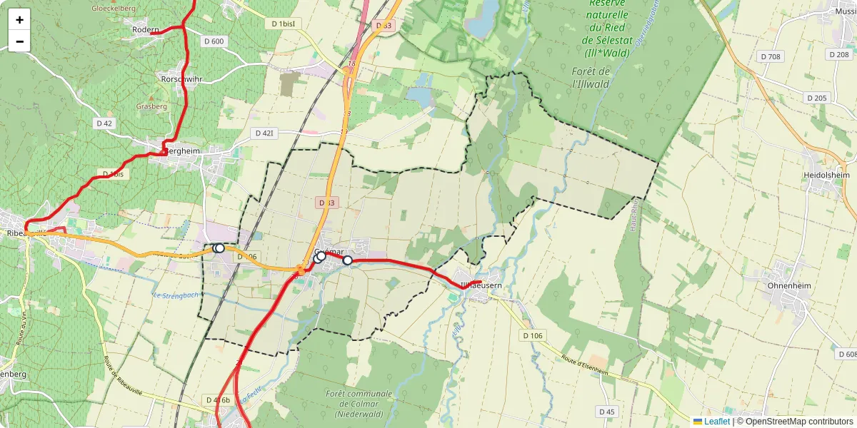 Carte du réseau de transport en commun à Guémar - lignes de bus et arrêts