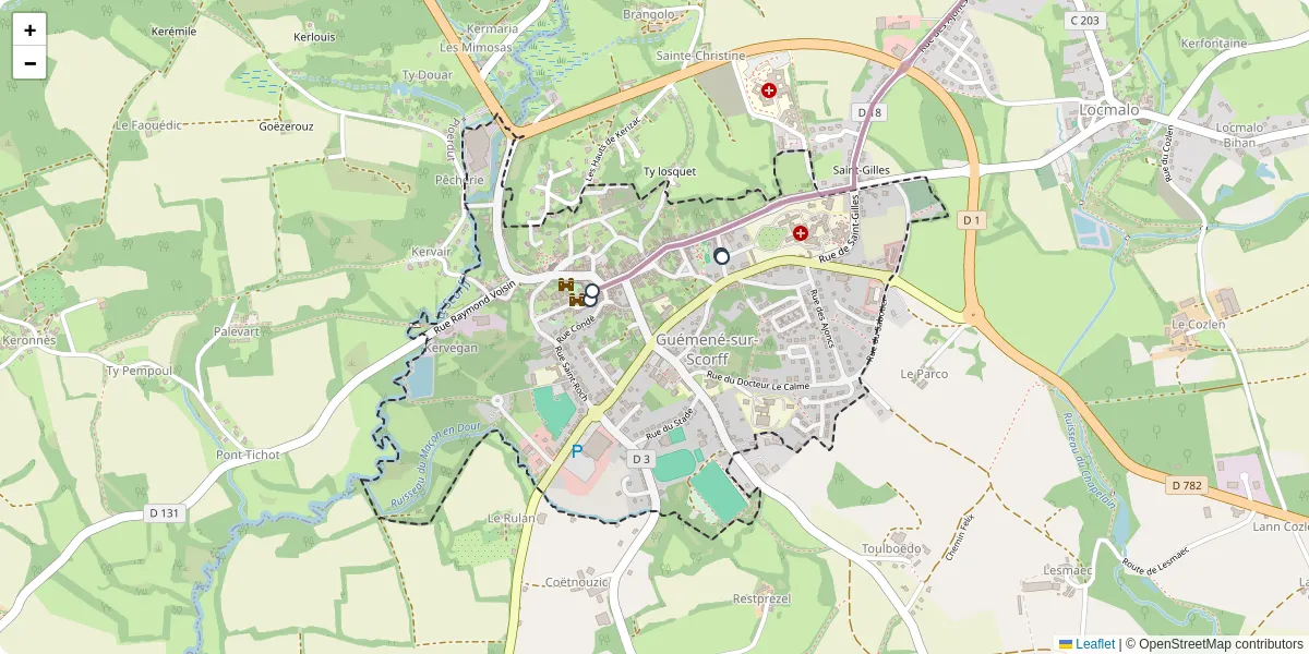 Carte du réseau de transport en commun à Guémené-sur-Scorff - lignes de bus et arrêts