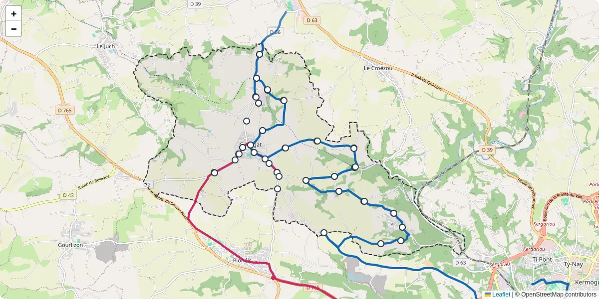 Carte du réseau de transport en commun à Guengat - lignes de bus et arrêts