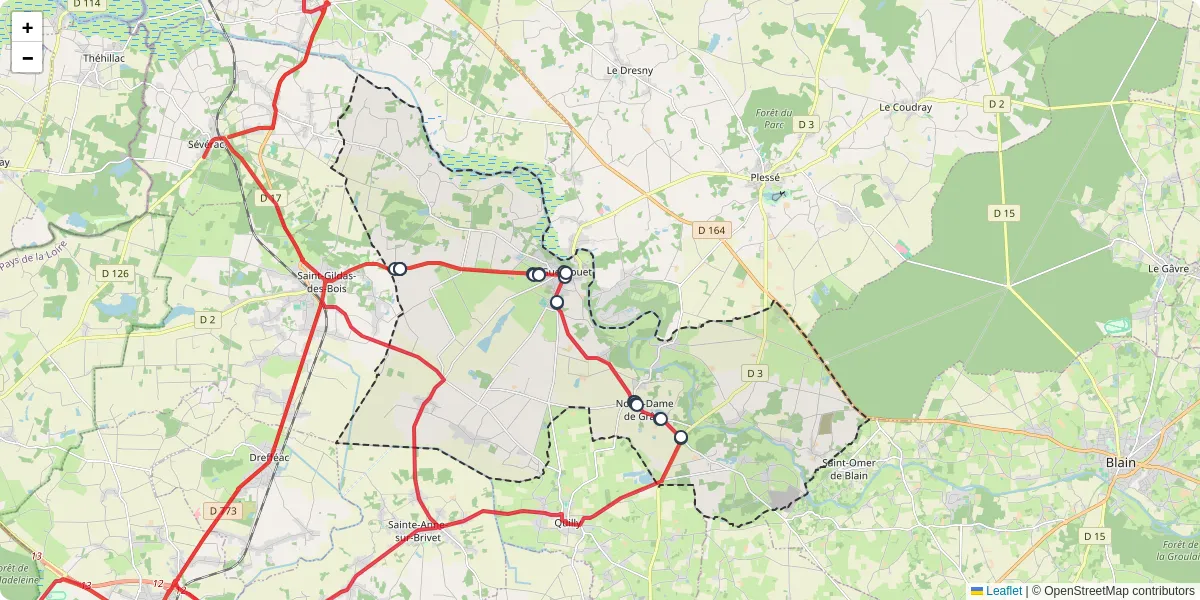 Carte du réseau de transport en commun à Guenrouet - lignes de bus et arrêts