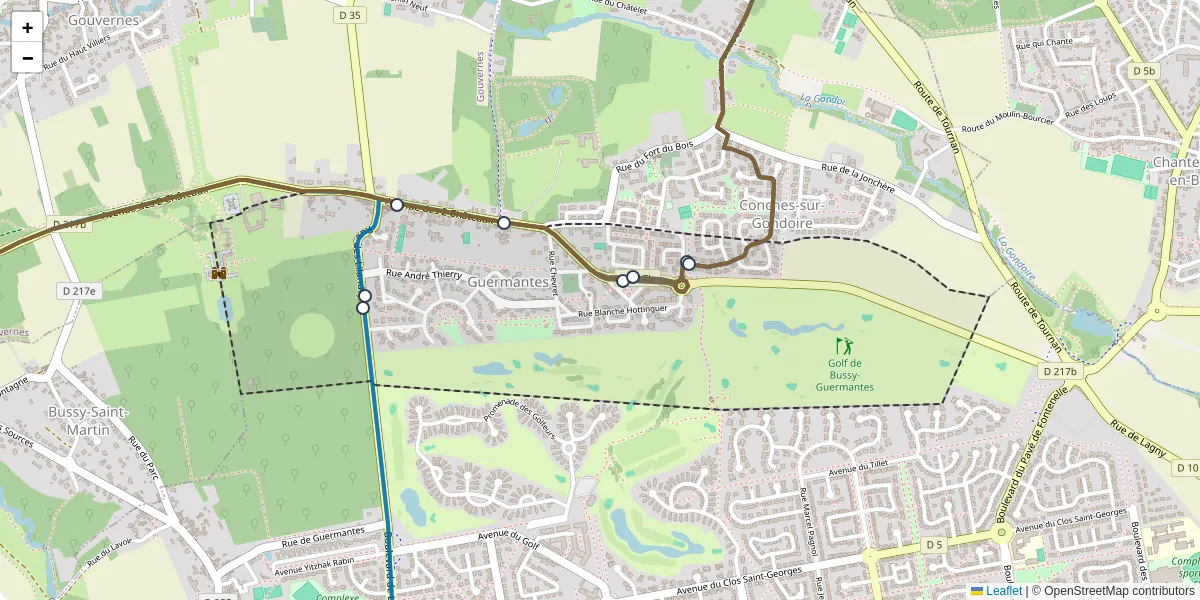 Carte du réseau de transport en commun à Guermantes - lignes de bus et arrêts