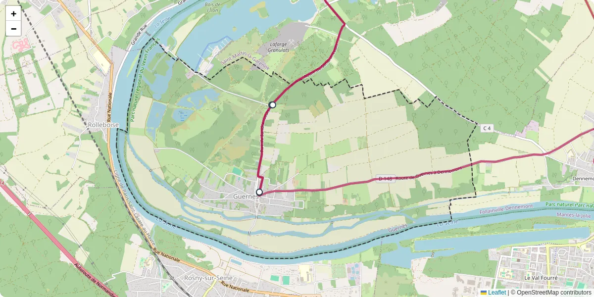 Carte du réseau de transport en commun à Guernes - lignes de bus et arrêts