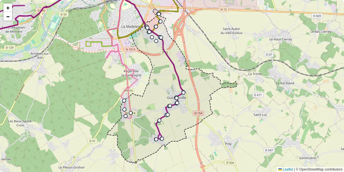 Carte du réseau de transport en commun à Guichainville - lignes de bus et arrêts
