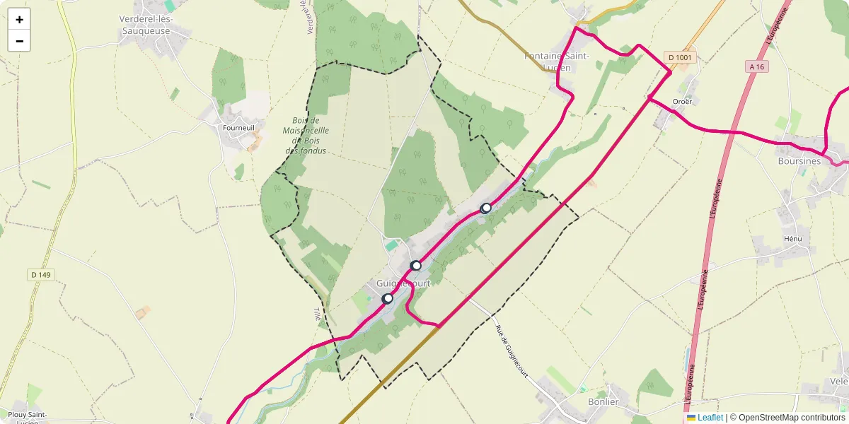Carte du réseau de transport en commun à Guignecourt - lignes de bus et arrêts